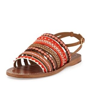 Tory Burch Embroidered Leather Sandal Orange Size 8 EUC